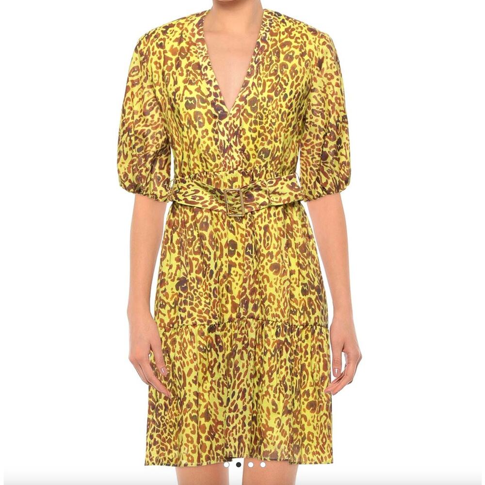 PINKO Women Belted Button Down Belted Leopard Print Mini Dress Size 4